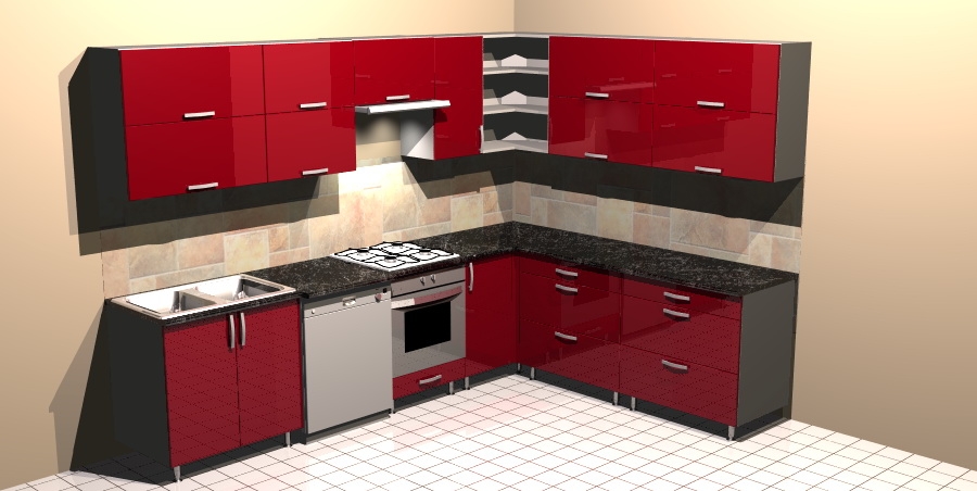 Small-kitchen-in-red-and-lack Red Black And White Curtains. Small-kitchen-in-red-and-lack